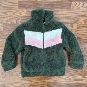 Wonder Nation Girls Size Medium 7/8 Fuzzy Full Zip Sweatshirt Jacket Green EUC!